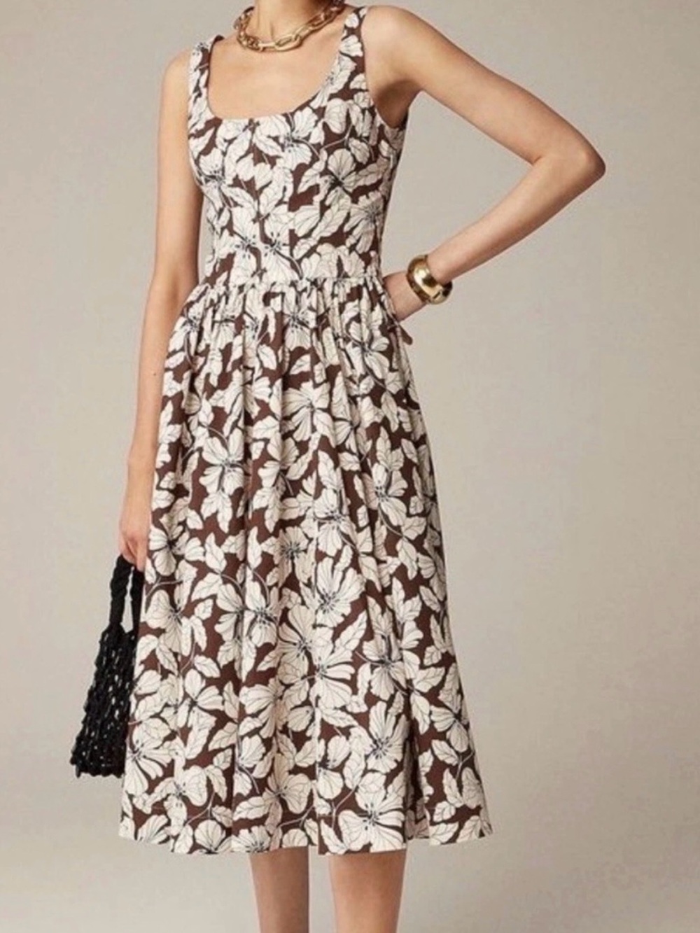 J. Crew Brown and White Floral Midi Dress
